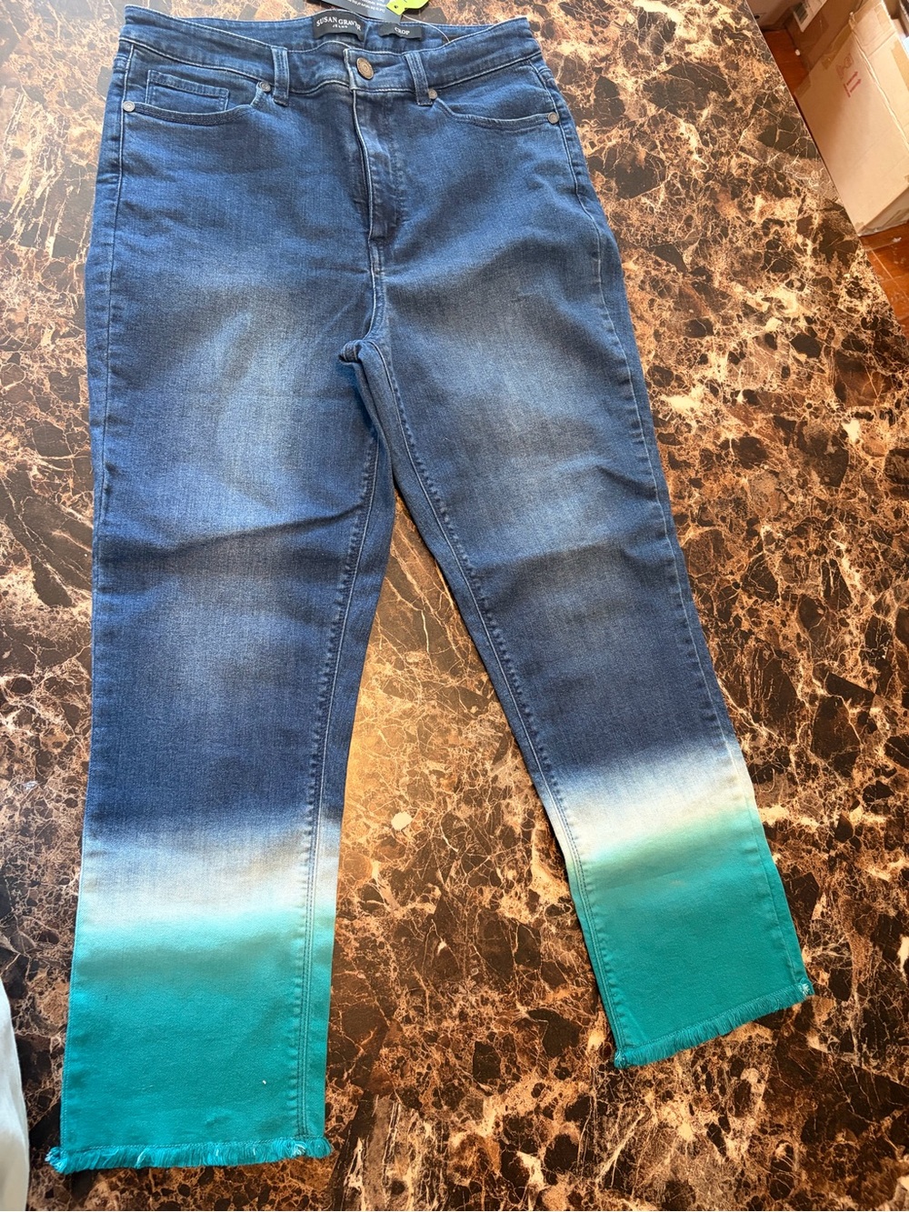 Susan Graver Girlfriend Ombré Hem Blue to Teal Denim Jeans